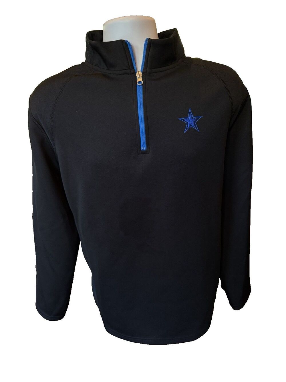 Dallas Cowboys 1/4 Zip Pullover Mens Large Sweatshirt Black Blue Star Authentic